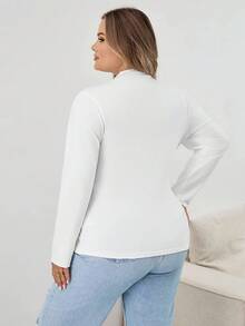 SHEIN CURVE+ 大码女式纯色立领长袖休闲宽松 T 恤女式大码上衣曲线大码上衣大码高领上衣 8xl 女装大码长袖上衣曲线上衣大码上衣 2 件套女式大码曲线上衣/秋冬 - 黑與白 - 查看 2