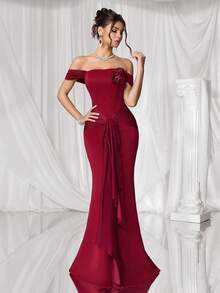 Coutiva Robe de soirée élégante et formelle à épaules dénudées de couleur unie pour femmes