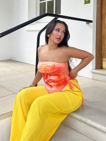 NegzBox 女士休闲花卉印花不对称下摆抹胸