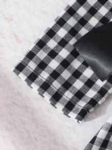 SHEIN Young Girl Contrast Color Peter Pan Collar Detachable Bow Decor Plaid A-Line Dress Fall Winter - Black - View 6