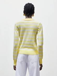 Lumivelle Sweater Pullover Kasual Lembut Wanita dengan Kerah Bergaris dan Blok Warna, Sweater Rajut Musim Gugur/Dingin - MultiWarna - View 2