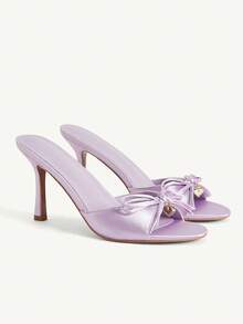 CUCCOO CHICEST 女士优雅蝴蝶结心形尖头细高跟凉鞋，浪漫性感时尚薰衣草缎面正装鞋，适合下午茶、约会、派对、正式场合、万圣节、情人节 - 紫色 - 查看 1