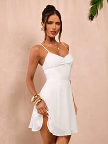 SHEIN BAE Váy mini bó sát hở lưng bằng vải chiffon trắng trơn dành cho nữ, váy trắng, thích hợp cho lễ tốt nghiệp, mùa tựu trường - trắng - Xem 7