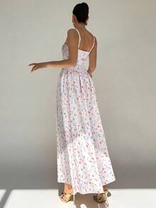 Aloruh Váy suông chữ A họa tiết hoa nhỏ xinh dành cho nữ, Xuân/Hè - Hồng - Xem 2