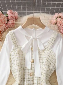 GlowEve 女士时尚优雅系带领扣长袖连衣裙