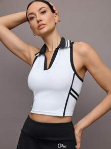 Activina 女式撞色修身无袖运动 Polo 衫，夏季