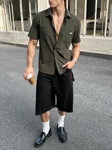 SWAVVY Men's Gold Striped Embroidered Slim Fit Casual Green Shirt - Brown - View 5