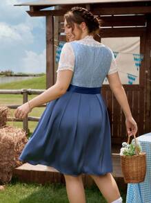 SHEIN Frenchy Plus Size Women Floral Lace Patchwork Sleeveless Square Neck Elegant,Dirndl,German,Oktober,Traditional Dress,Wedding Guest Dress Women - Blue - View 2