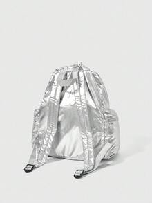 ROMWE Kawaii 抽绳背包，大容量，实用学生背包，适合返校、商务旅行、旅行、日常通勤 - 銀色 - 查看 5