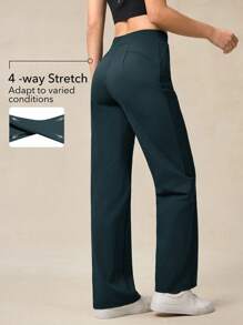 OutZeal 女士休闲运动裤，凉爽透气，弹力面料，阔腿款式，带拉链口袋 - 墨綠色 - 查看 3