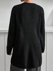 EURMUSE Áo len cardigan nữ có chi tiết nơ - màu đen - Xem 2