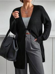 EURMUSE Áo len cardigan nữ có chi tiết nơ - màu đen - Xem 3