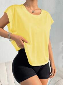 Core Rhythm 宽松女式瑜伽外套跑步健身运动T恤背心 - 黃色 - 查看 4