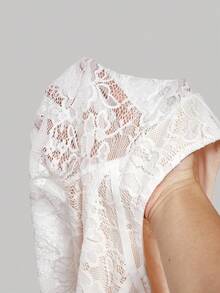 SHEIN MOD 女式白色喇叭袖蕾丝花边腰T恤 - 彩色 - 查看 7