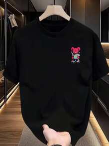 SHEIN Manfinity Dauomo 夏季卡通熊图案T恤，Y2k休闲男装透气全时尚T恤