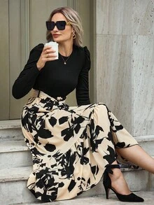 EMERY ROSE Đầm Maxi Tay Phồng In Hoa Có Thắt Lưng Cho Nữ - màu đen - Xem 6