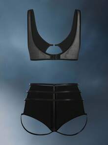 Bộ đồ lót gợi cảm hở lưng bằng da PU có dây kéo quyến rũ cho câu lạc bộ độc thân dành cho phụ nữ - màu đen - Xem 2