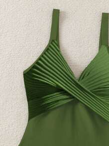 Swim Vcay 1pc Striped Fabric Criss-Cross Front One-Piece Swimsuit For Summer Beach Vacation