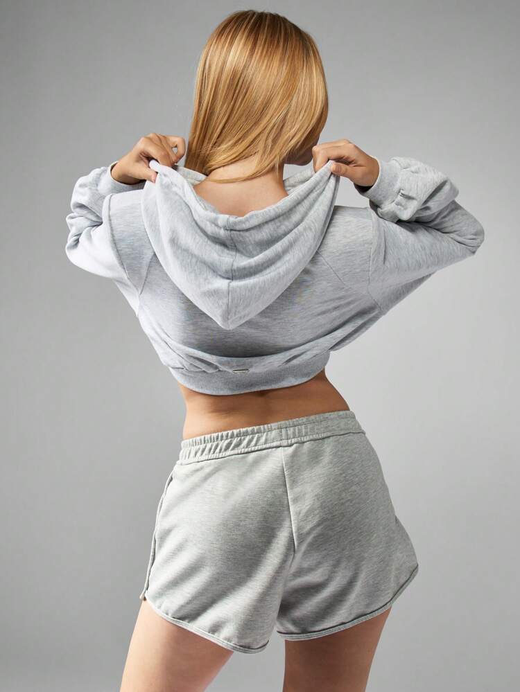 Missguided x Playboy Cropped Zip Up Hoodie Sweatshirt With Drawstring Long Sleeve Lounge Wear Casual Sports Activewear Fall Winter Streetwear Fashion