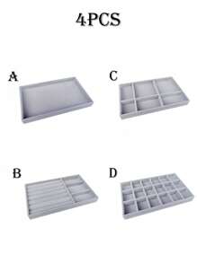 1/4/5PCS Jewelry Display Tray, Stackable Drawer Jewelry Storage Box, Velvet Grid Jewelry Organizer Tray, Multi-Purpose Jewelry Box For Rings, Earrings And Necklaces, Large Capacity Drawers For Easy Classification And Space-Saving Back To School