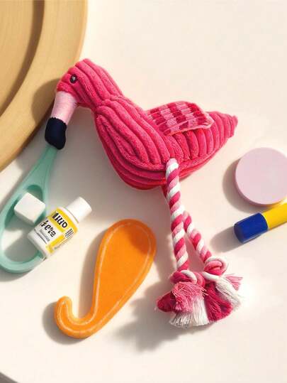 PETSIN 1pc Flamingo Shaped Plush Squeaky Dog Toy – Cute Soft Chewable Playmate For Small Dogs, Vibrant Animal Design, Interactive Pet Companion For Daily Entertainment