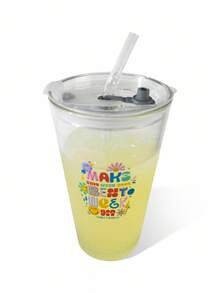 SmileyWorld® | SHEIN Gelas Kaca Bening 450ml dengan Motif Huruf & Kartun, Ide Hadiah Elegan untuk Ulang Tahun atau Hari Raya - MultiWarna - View 5