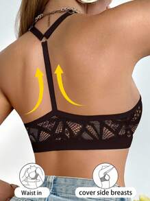 SHEIN 1 pieza Sujetador inalámbrico con cierre delantero de encaje para mujer - Café integral - Ver 2