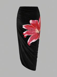 Swim Oasis 女式花卉印花假日时尚细肩带连体泳衣搭配垂褶罩衫和荷叶边裙子套装夏季 - 黑色 - 查看 4