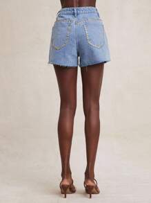 NYA SZN Short Mid Rise Metal Distress Detail Denim Shorts - Light Wash - View 2