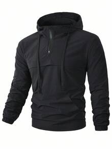 Manfinity Homme Chaqueta con capucha de unicolor casual para hombres, cortavientos negro para exteriores, otoño