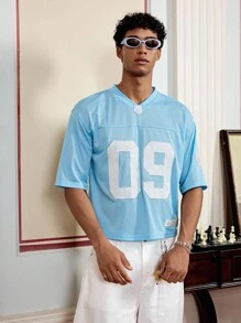 SWAVVY 男士针织休闲宽松短袖T恤 - 淺藍色 - 查看 3