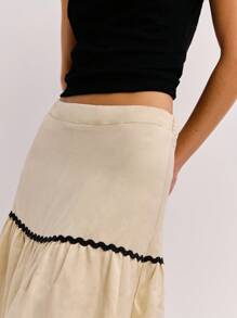 Nöista Maxi Skirt In Cream Color With Contrast Black Trimmings, Beige, Autumn, Elegant, Brunch, Summer Vacay Holidays Vacation Casual Luxury - Apricot - View 4