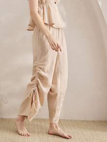 Ocili 女士休闲 100% 纯棉舒适休闲裤，秋季 - 卡其色 - 查看 2