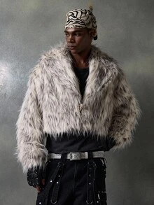 NEON BLANC 男士短款仿毛领外套，秋冬款，情侣装 - 米色 - 查看 9