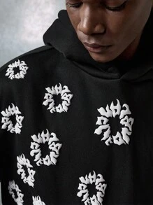 男士休闲黑色针织长袖连帽衫，带字母图案，Emo 风格，2000 年代风格，秋季，冬季 - 黑色 - 查看 3
