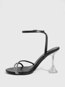 CUCCOO SZL Women's Silver Metallic Bowknot Fashionable Sexy Ankle Strap Round Toe Glass Heel High Heel Sandals - Black - View 9