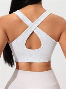 Women Leopard Jacquard Front Zipper Sports Bra