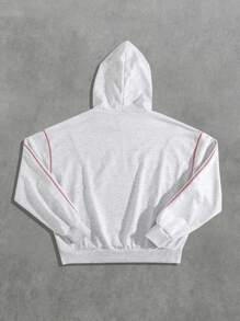 ROMWE MEN Casual Men's Contrast Stitching Line Print Hoodie, Loose Cropped Style - Grey - View 2