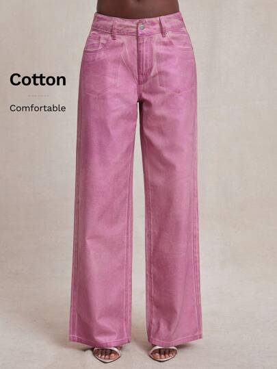 NYA SZN Jeans de estilo retro y vintage con cintura alta, metálicos, casuales, para uso diario, eventos, conciertos, otoño, invierno, lindos y románticos