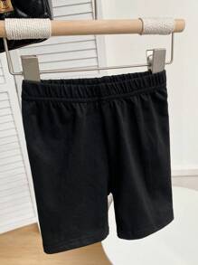 SHEIN 3 件套女婴夏季休闲条纹长袖防晒翻领衬衫外套、柔软黑色吊带背心和紧身短裤套装，适合上学、日常穿着和运动 - 黑與白 - 查看 8