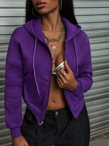 INAWLY Women's Solid Color Drawstring Hoodie Suitable For Autumn And Winter,Long Sleeve Tops Graduation,Back To School Outfits,Graduation,Teacher Outfits For Women,Back To School Pullover Fall Outfit - Purple - View 3