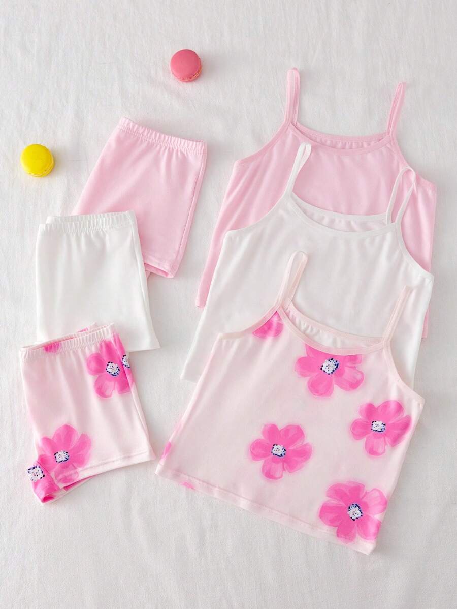 3pcs/Set Girls Young Girl Floral Series Regular Inner & Outer Wear Camisole + Briefs Underwear Set Girls Tank Top Sets Summer Girls Sets Girls Pajama Short Sets Cotton Sets For Girls Girls Floral Tank Top Sets Fall Winter