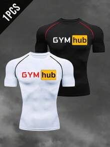 Manfinity Sport Corelite Men's Letter Print Round Neck Raglan Short Sleeve Sports T-Shirt Fitted Shirt Crew Neck - White - View 1