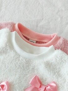 SHEIN Vintaside Kids 2 件女婴可爱蝴蝶结保暖内衬运动衫上衣，秋冬