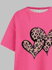 SHEIN Leap Crew 2 件套青少年女孩休闲简约短袖宽松 T 恤和紧身裤套装，适合夏季 - 彩色 - 查看 4