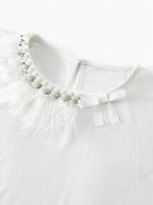 MOTF PREMIUM FAUX FEATHER & PEARL BOXY T-SHIRT - White - View 4