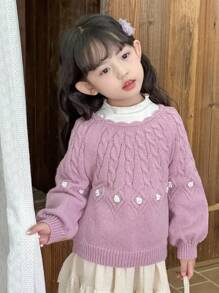 DAZY Kleine Mädchen Pullover mit kleinem Blumenmuster, Herbst