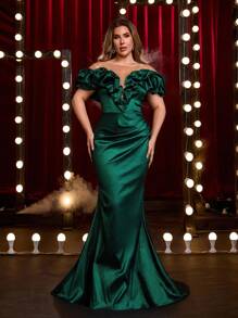 Glamrae Vestido de sirena con hombros descubiertos, escote de malla con pedrería elegante y lujoso, adecuado para bodas, eventos, fiestas, galas y ocasiones formales (con mucho bordado) - Verde - Ver 8