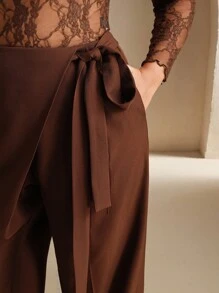 Anewsta Plus Size Women's Solid Color Wide Leg Pants, Elegant And Versatile - Mocha Brown - View 1