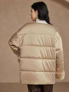 DAZY 新款中国风复古拼布蓬松袖口宽松加厚棉服女秋冬外套 - 香檳色 - 查看 2